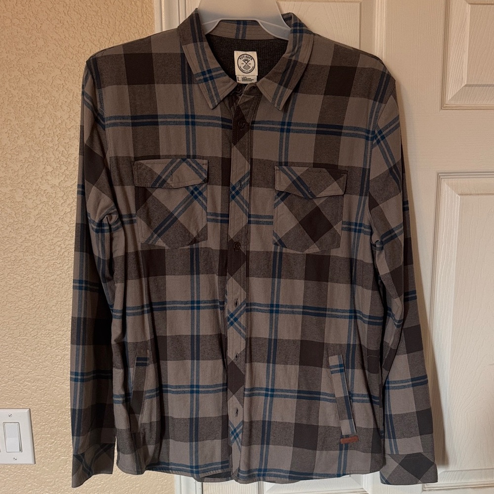 Men's Plaid light Shirt jacket- gray and Blue men’s large